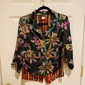 Anthropologie silk floral and stripe blouse